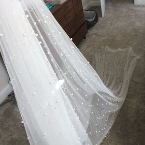 Two Tier Ivory Tulle Pearl Cathedral "Jackson” Veil by Untamed Petals